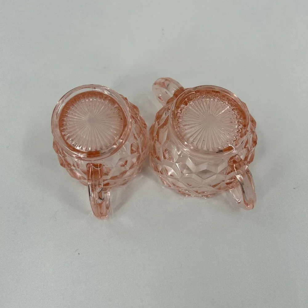 Vintage Pink Depression Glass Creamer and Sugar Bowl Set Diamond Point Pattern